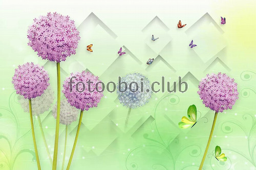 одуванчики, бабочки, 3д, 3d, дизайнерские